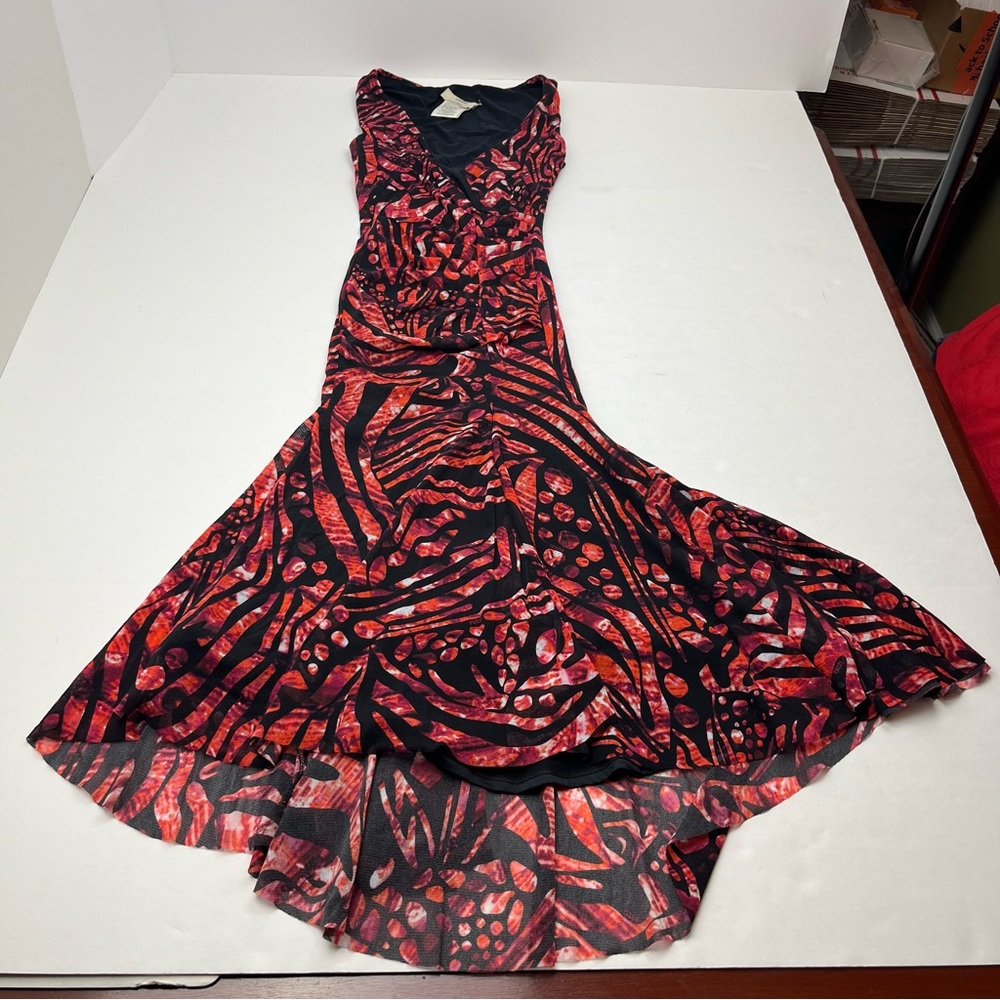 Fuzzi Fit and‎ Flare Artistic Print Mermaid Dress Red Black Size XS Stretch NWOT